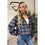 NAVY BLUE - 'SOLÉNE JACKET' - CHECKED RUFFLE SLEEVE JACKET