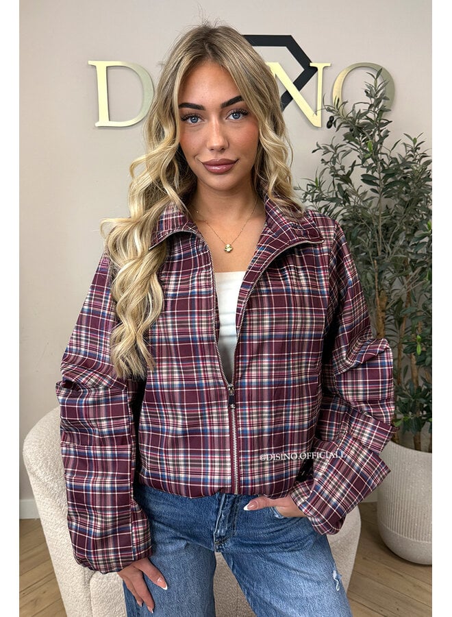BURGUNDY - 'SOLÉNE JACKET' - CHECKED RUFFLE SLEEVE JACKET