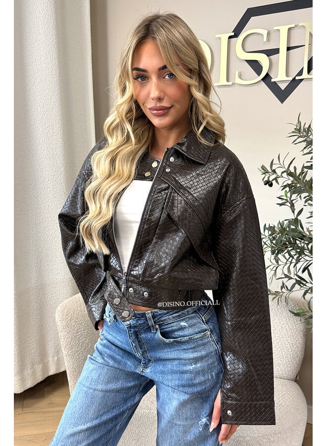 CHOCO - 'ALESSIA JACKET' - INSPIRED WOVEN FAUX LEATHER JACKET