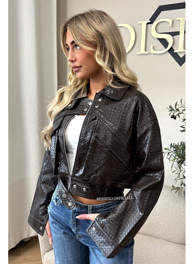 CHOCO - 'ALESSIA JACKET' - INSPIRED WOVEN FAUX LEATHER JACKET