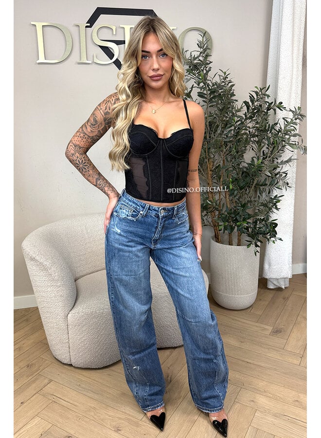 BLACK - 'VALENTINA CORSET TOP' - LACE & MESH CORSET TOP