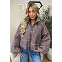 BURGUNDY - 'CHECKED BOMBETTA' - OVERSIZED PUFFER BOMBER JACKET