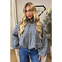 BLUE - 'CHECKED BOMBETTA' - OVERSIZED PUFFER BOMBER JACKET