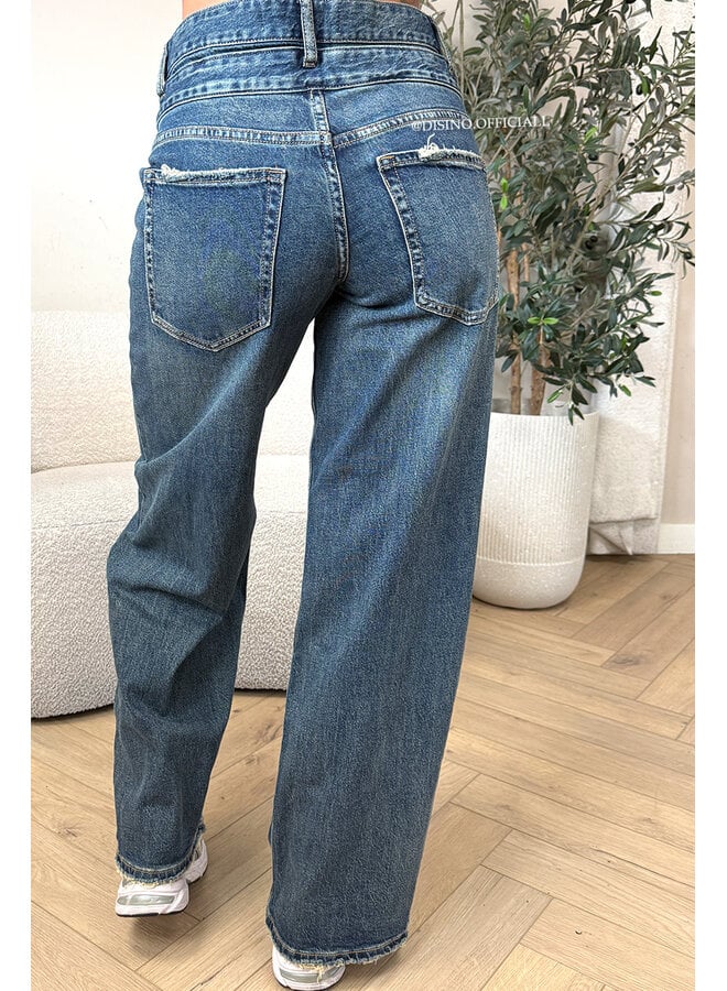 DARK BLUE - 'MELINA JEANS' - DOUBLE WAISTED WIDE LEG JEANS