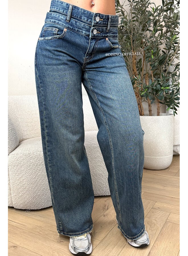 DARK BLUE - 'MELINA JEANS' - DOUBLE WAISTED WIDE LEG JEANS