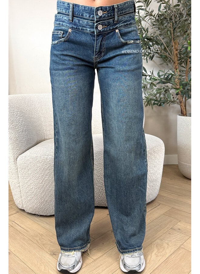 DARK BLUE - 'MELINA JEANS' - DOUBLE WAISTED WIDE LEG JEANS