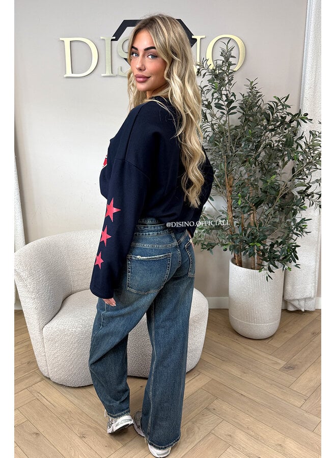DARK BLUE - 'MELINA JEANS' - DOUBLE WAISTED WIDE LEG JEANS