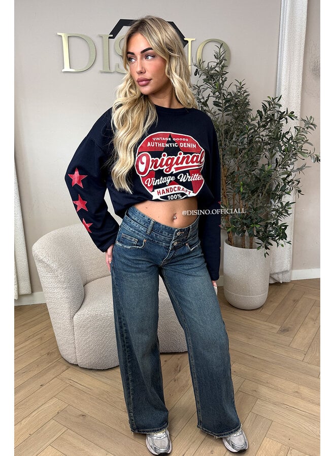 DARK BLUE - 'MELINA JEANS' - DOUBLE WAISTED WIDE LEG JEANS
