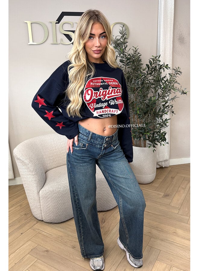 DARK BLUE - 'MELINA JEANS' - DOUBLE WAISTED WIDE LEG JEANS
