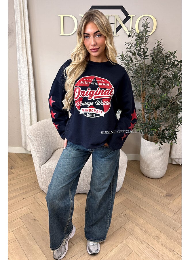 DARK BLUE - 'MELINA JEANS' - DOUBLE WAISTED WIDE LEG JEANS
