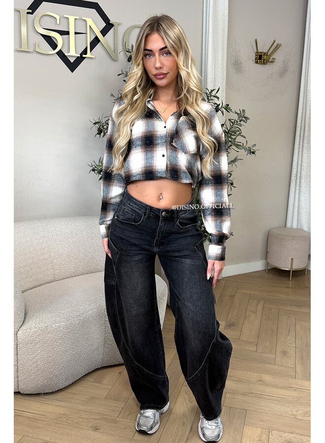 BLACK - 'BALVIN JEANS' - SUPER STRETCH VIRAL BALLOON CARGO LEG JEANS
