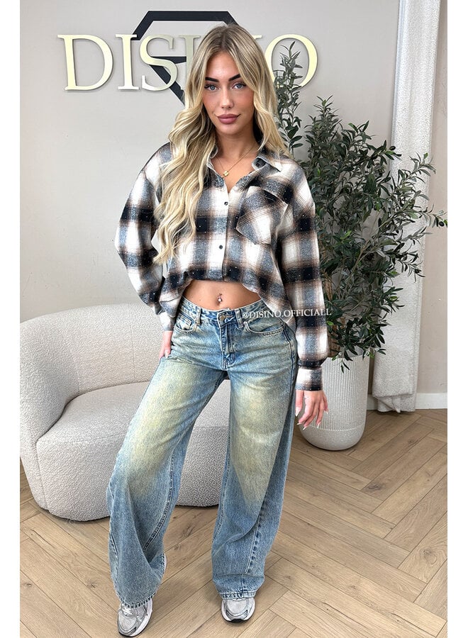 BLACK/CHOCO - 'MAUREEN BLOUSE' - DIAMONDS ALL OVER OVERSIZED CHECKED BLOUSE