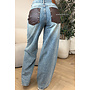 DIRTY BLUE - 'LEATHER POCKET JEANS' - VIRAL LEATHER POCKET BAGGY JEANS - NO STRETCH