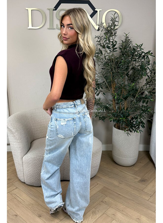 BURGUNDY - 'CLEO' - BOYFRIEND PUFF SHOULDER TOP