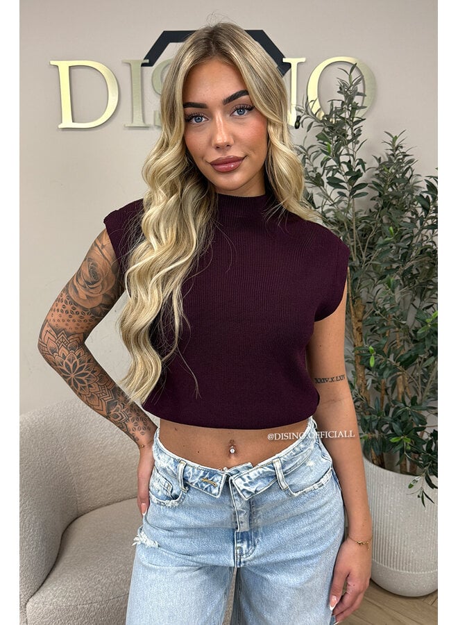 BURGUNDY - 'CLEO' - BOYFRIEND PUFF SHOULDER TOP