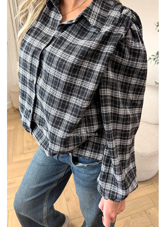 BLACK - 'FLORENCE BLOUSE' - CROPPED DIAMONDS ALL OVER CHECKED BLOUSE