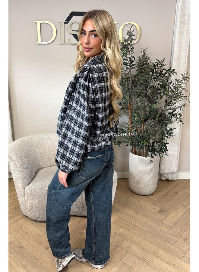 BLACK - 'FLORENCE BLOUSE' - CROPPED DIAMONDS ALL OVER CHECKED BLOUSE