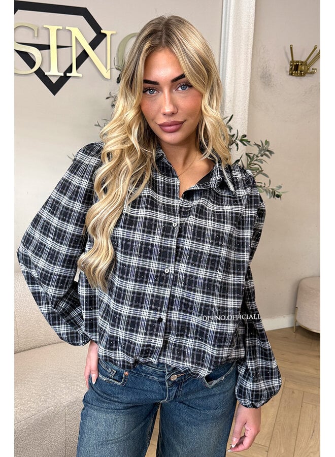 BLACK - 'FLORENCE BLOUSE' - CROPPED DIAMONDS ALL OVER CHECKED BLOUSE