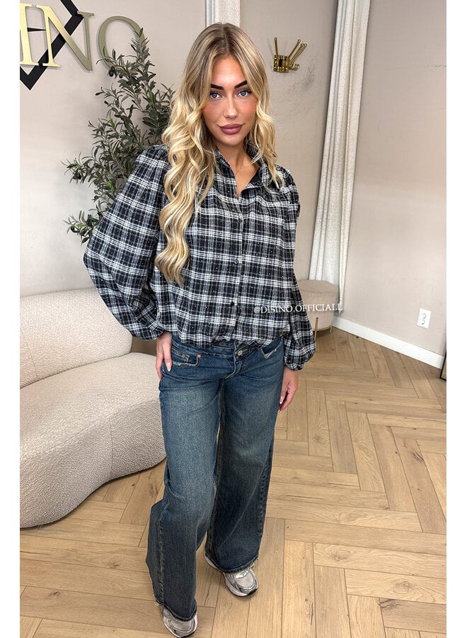 BLACK - 'FLORENCE BLOUSE' - CROPPED DIAMONDS ALL OVER CHECKED BLOUSE
