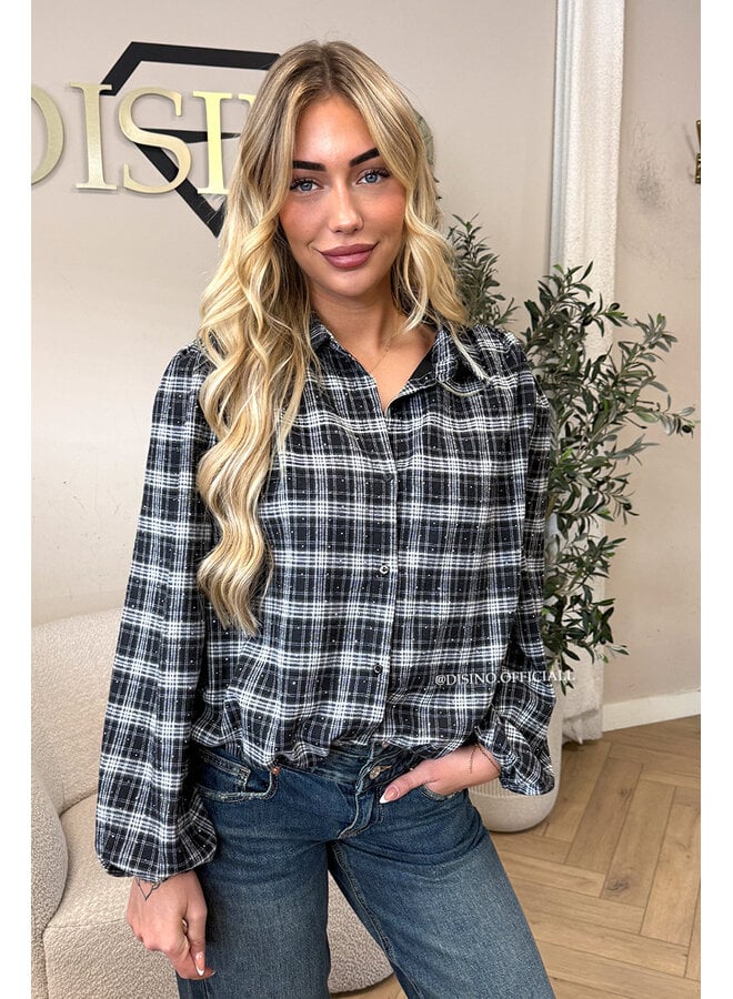 BLACK - 'FLORENCE BLOUSE' - CROPPED DIAMONDS ALL OVER CHECKED BLOUSE