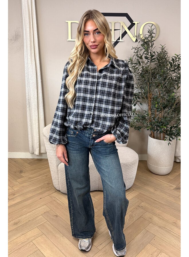 BLACK - 'FLORENCE BLOUSE' - CROPPED DIAMONDS ALL OVER CHECKED BLOUSE