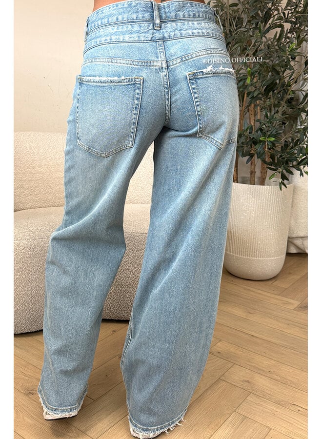 LIGHT BLUE - 'MELINA JEANS' - DOUBLE WAISTED WIDE LEG JEANS