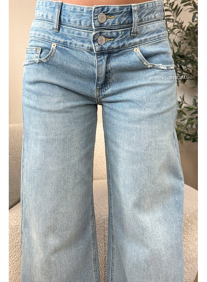 LIGHT BLUE - 'MELINA JEANS' - DOUBLE WAISTED WIDE LEG JEANS