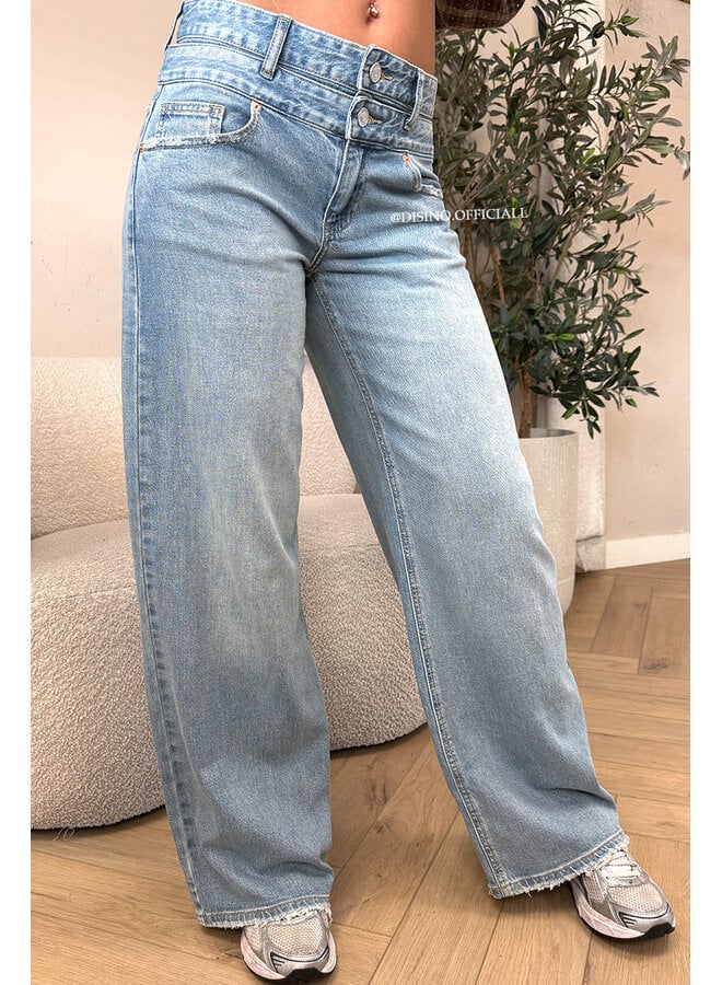 LIGHT BLUE - 'MELINA JEANS' - DOUBLE WAISTED WIDE LEG JEANS