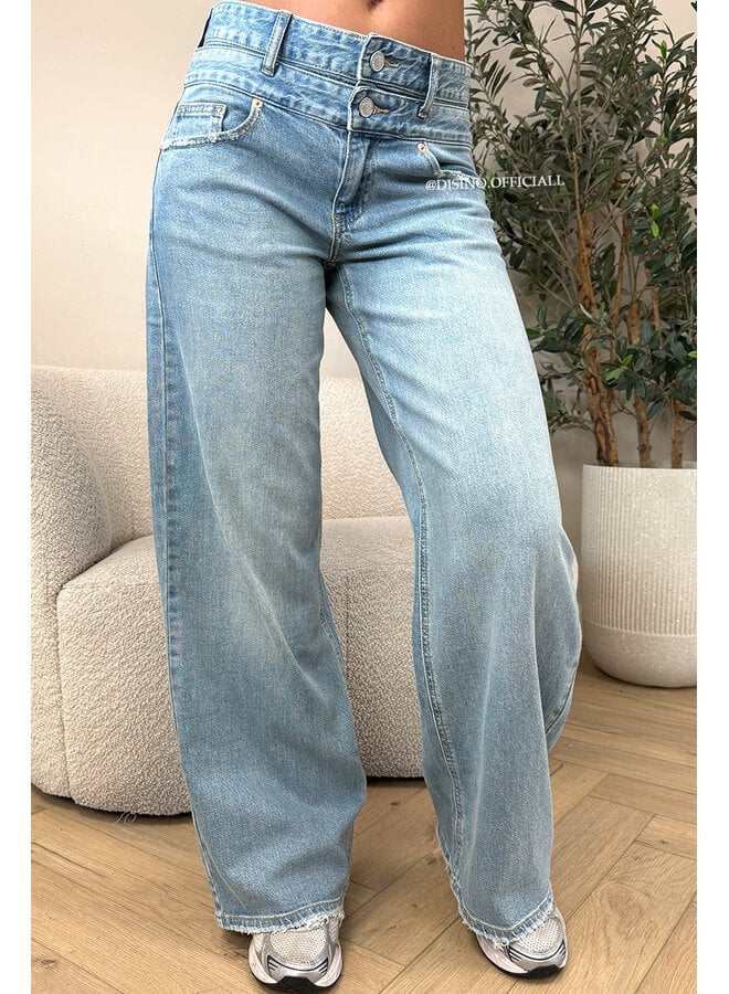 LIGHT BLUE - 'MELINA JEANS' - DOUBLE WAISTED WIDE LEG JEANS