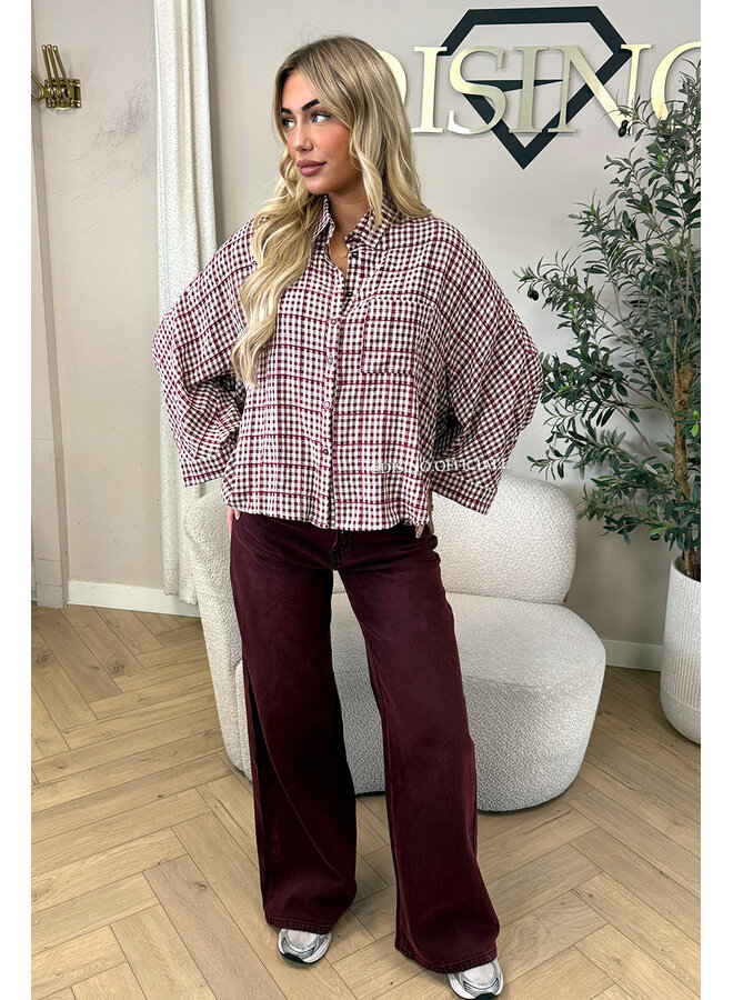 BURGUNDY – ‘MADELEINE BLOUSE’ – OVERSIZED GINGHAM BLOUSE