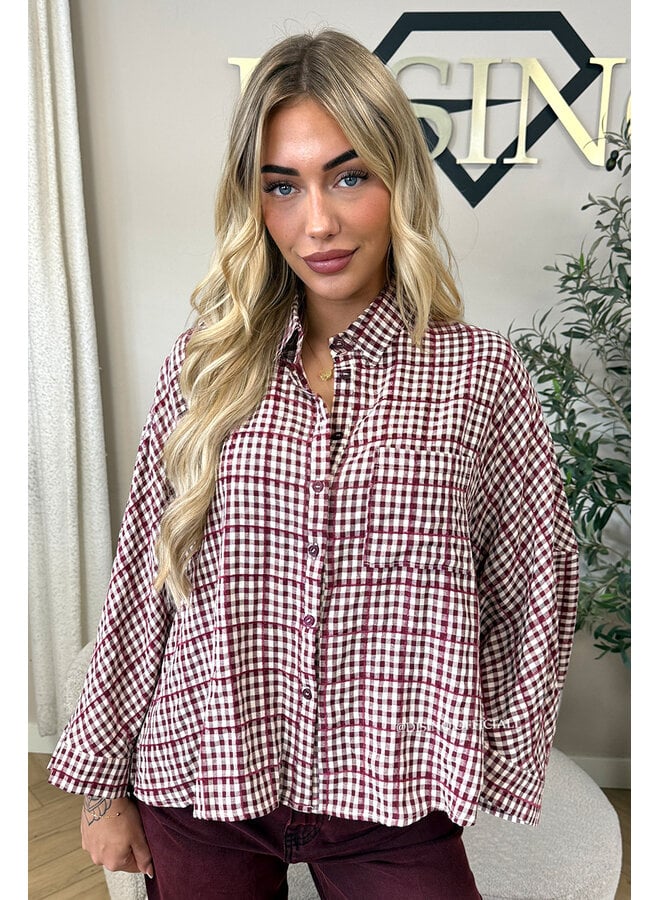 BURGUNDY – ‘MADELEINE BLOUSE’ – OVERSIZED GINGHAM BLOUSE