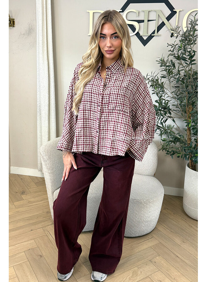 BURGUNDY – ‘MADELEINE BLOUSE’ – OVERSIZED GINGHAM BLOUSE