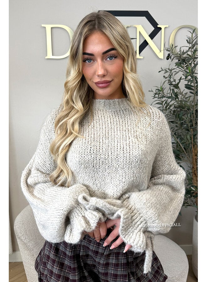 SAND - 'FAYE RUFFLE KNIT' - OVERSIZED PREMIUM QUALITY BELL SLEEVE KNIT