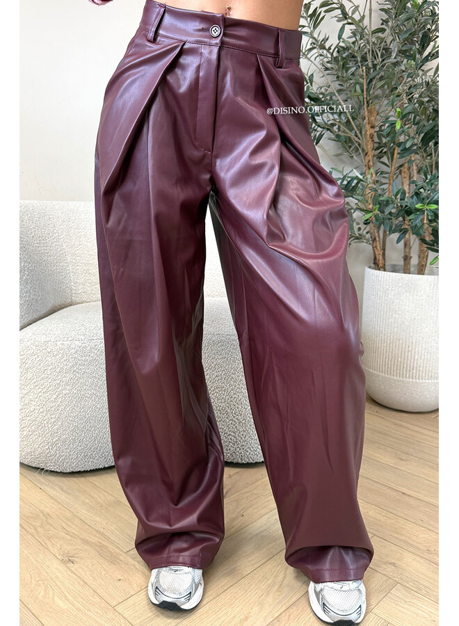 BURGUNDY - 'ALENA V2 PANTS' - STRETCH PALAZZO FAUX LEATHER PANTS