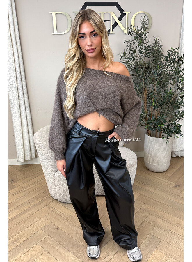 BLACK - 'ALENA V2 PANTS' - STRETCH PALAZZO FAUX LEATHER PANTS