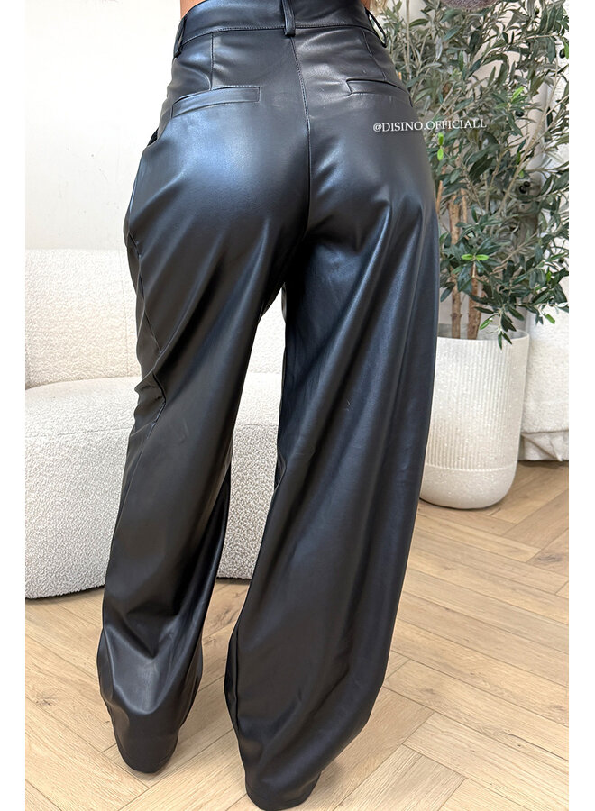 BLACK - 'ALENA V2 PANTS' - STRETCH PALAZZO FAUX LEATHER PANTS