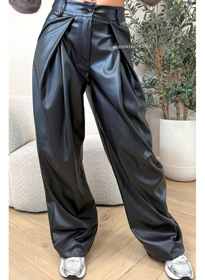 BLACK - 'ALENA V2 PANTS' - STRETCH PALAZZO FAUX LEATHER PANTS