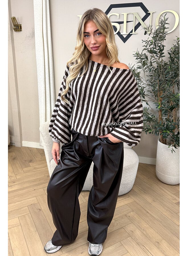 CHOCO - 'ALENA V2 PANTS' - STRETCH PALAZZO FAUX LEATHER PANTS