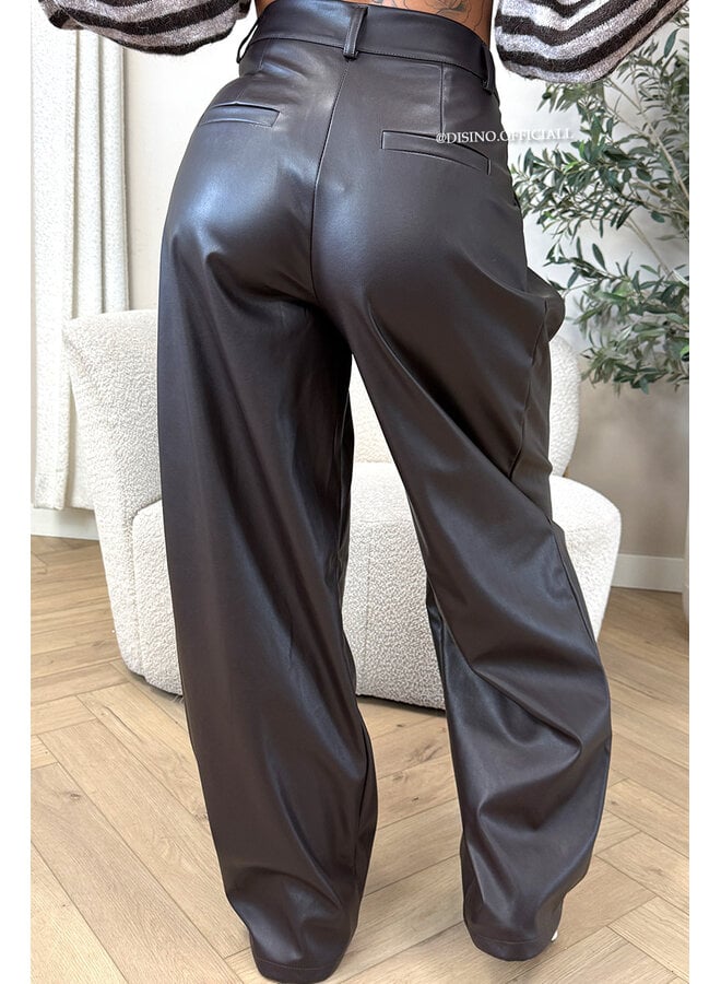 CHOCO - 'ALENA V2 PANTS' - STRETCH PALAZZO FAUX LEATHER PANTS