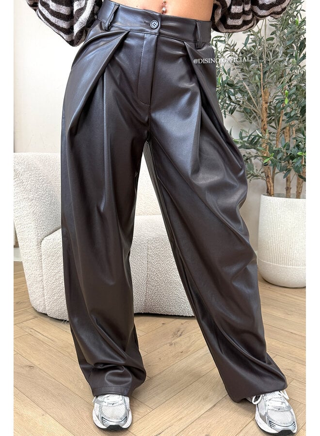 CHOCO - 'ALENA V2 PANTS' - STRETCH PALAZZO FAUX LEATHER PANTS