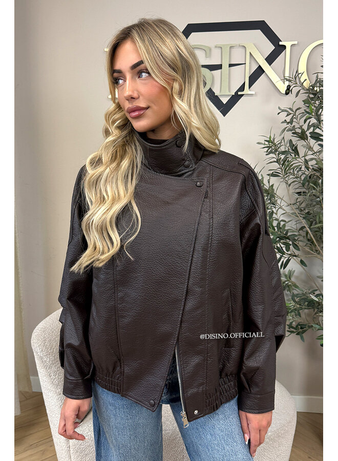 CHOCO - 'ZORA JACKET' - PREMIUM OVERSIZED HIGH NECK LEATHER BOMBER JACKET