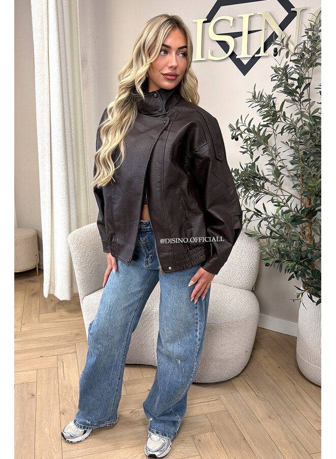 CHOCO - 'ZORA JACKET' - PREMIUM OVERSIZED HIGH NECK LEATHER BOMBER JACKET