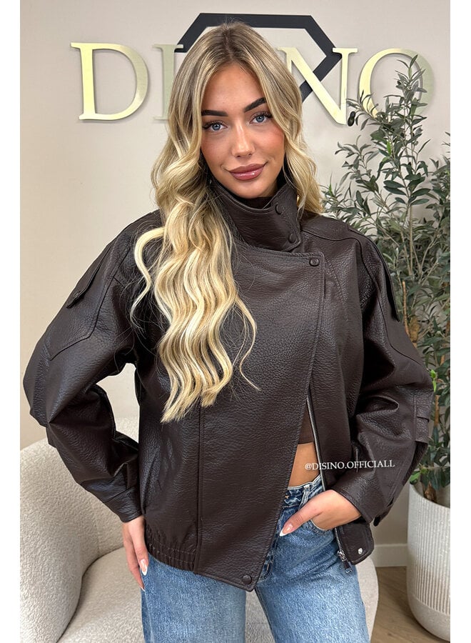 CHOCO - 'ZORA JACKET' - PREMIUM OVERSIZED HIGH NECK LEATHER BOMBER JACKET