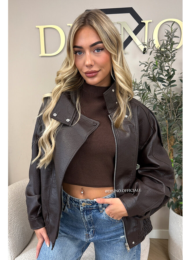 CHOCO - 'ZORA JACKET' - PREMIUM OVERSIZED HIGH NECK LEATHER BOMBER JACKET