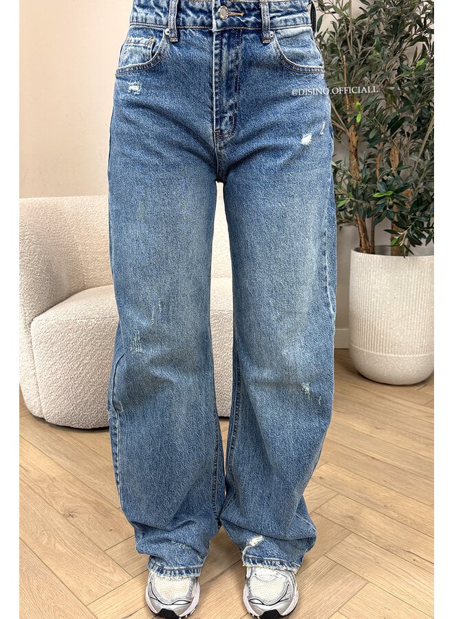BLUE - 'DENVER' - DISTRESSED BAGGY WIDE LEG JEANS