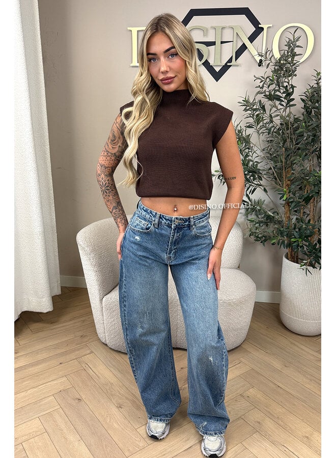 BLUE - 'DENVER' - DISTRESSED BAGGY WIDE LEG JEANS