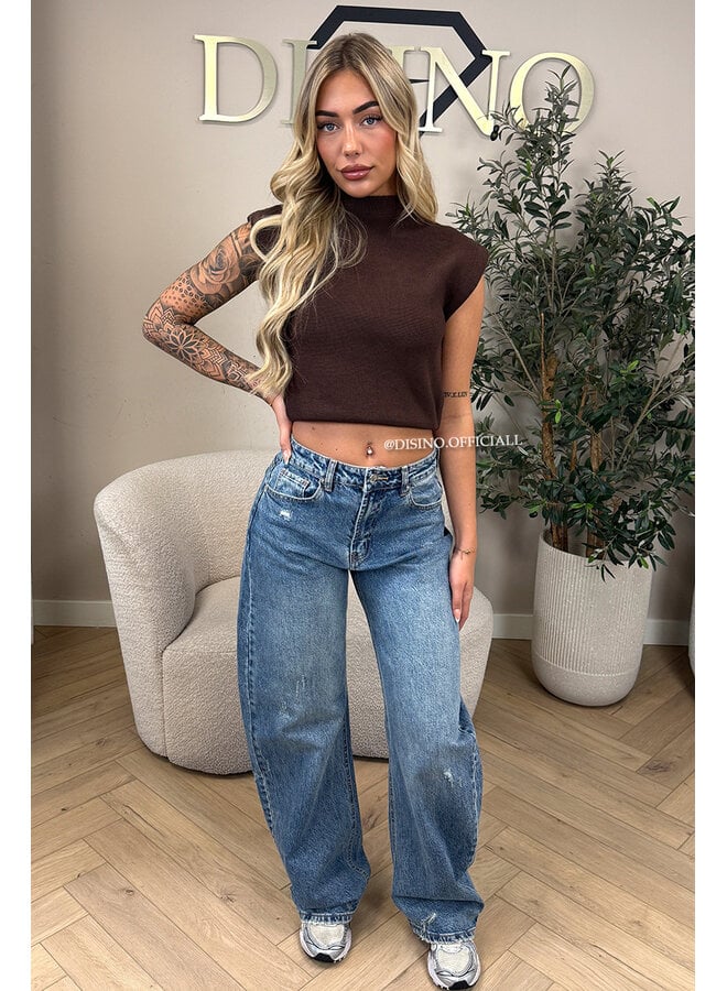 BLUE - 'DENVER' - DISTRESSED BAGGY WIDE LEG JEANS