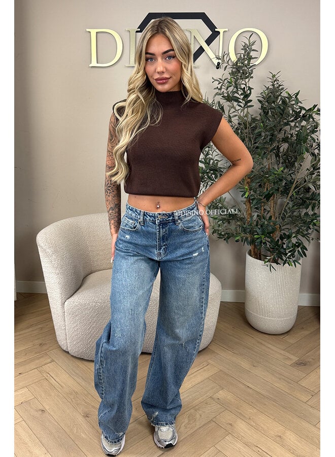 BLUE - 'DENVER' - DISTRESSED BAGGY WIDE LEG JEANS