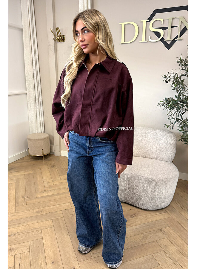 BURGUNDY - 'SABINE JACKET' - SUEDE BOMBER JACKET