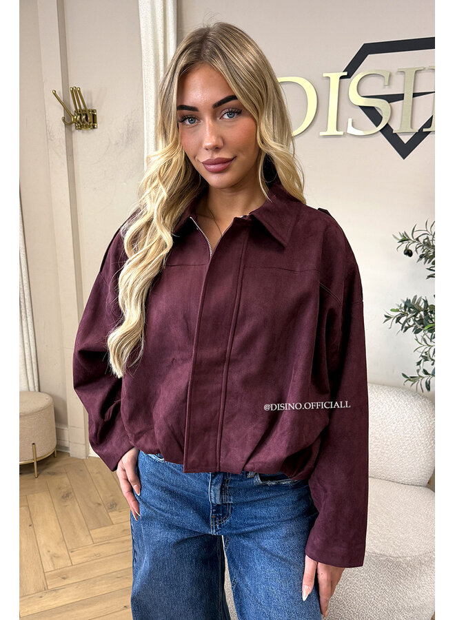 BURGUNDY - 'SABINE JACKET' - SUEDE BOMBER JACKET